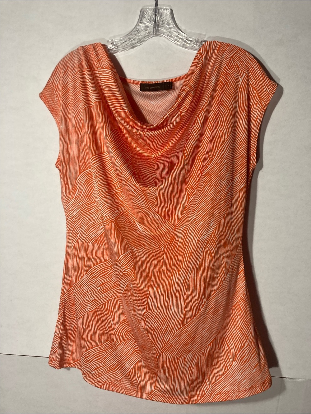 The Limited Orange White Geometric Cowl Neck Cap Sleeve Stretchy Top M
